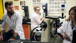 Students working in a lab.