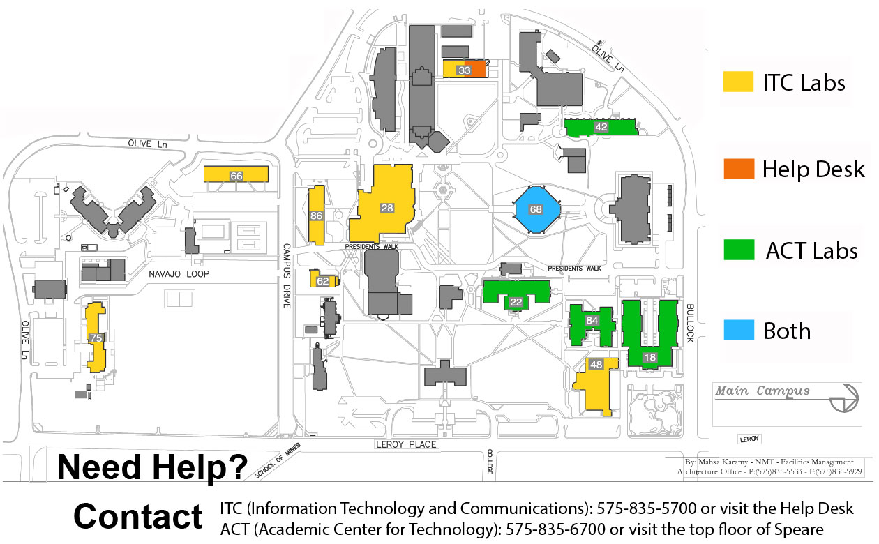 Map of ITC and ACT on-campus labs